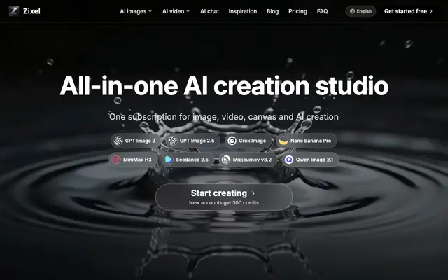 Screenshot of Zixel - AI Image & Video Generator | Nano Banana, GPT Image 2, Grok, MiniMax H3,