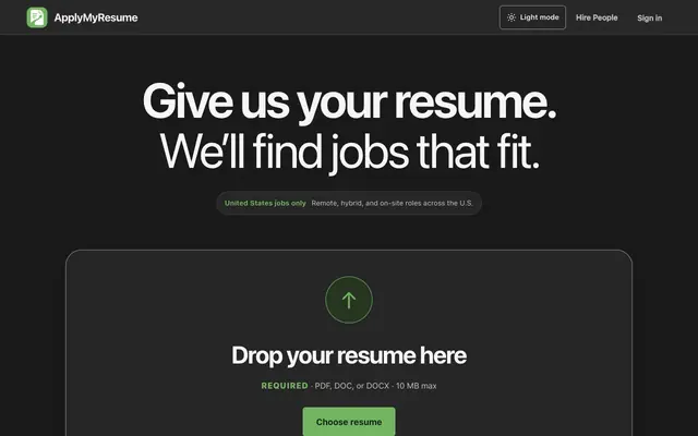 Screenshot of Jobs Matched to Your Resume | ApplyMyResume