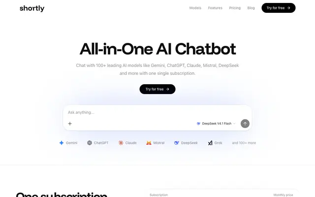 Screenshot of All-in-One AI Chatbot with 100+ Models | Shortly AI