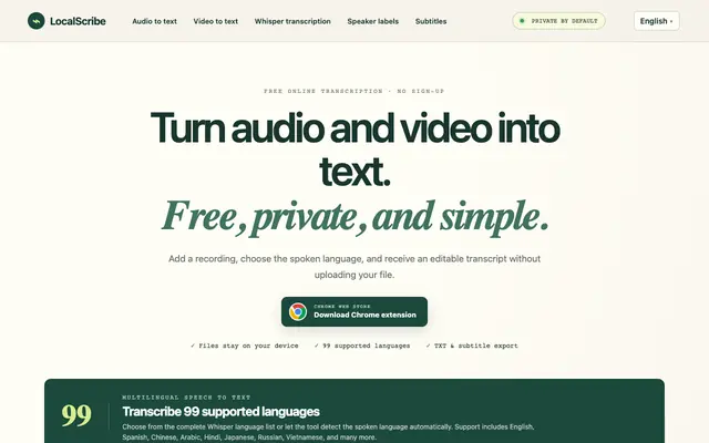 Screenshot of Free Online Transcription — Audio & Video to Text