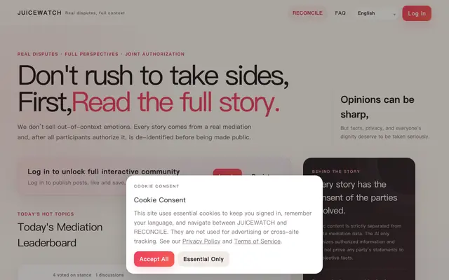 Screenshot of RECONCILE | Private AI mediation