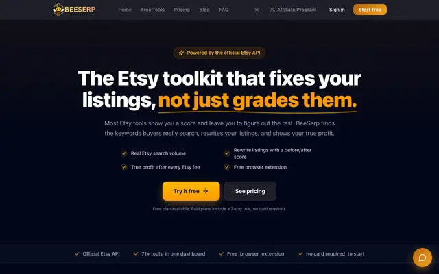 Screenshot of BeeSerp — AI Listing Generator & SEO Tool for Etsy Sellers
