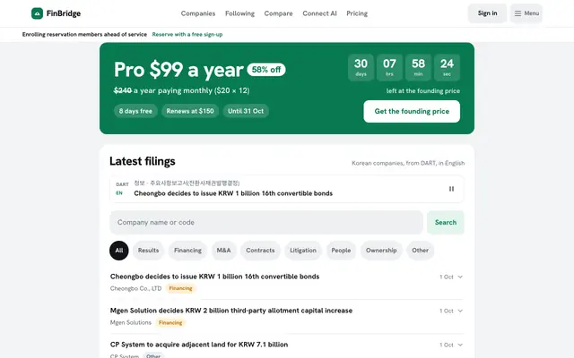 Screenshot of FinBridge — Korean and U.S. markets in one schema
