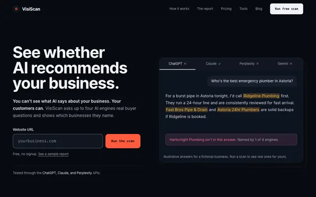 Screenshot of Is AI recommending your business? | VisiScan