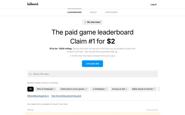 Screenshot of bidboard.games