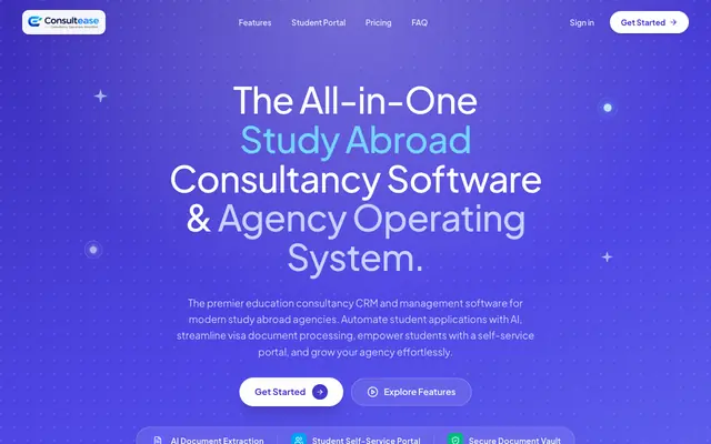 Screenshot of Consultease — Study Abroad Consultancy Software & Education Agency CRM