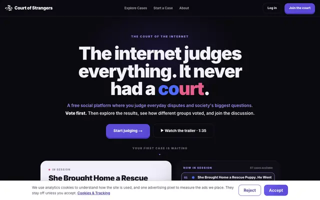 Screenshot of Court of Strangers | The Court of the Internet
