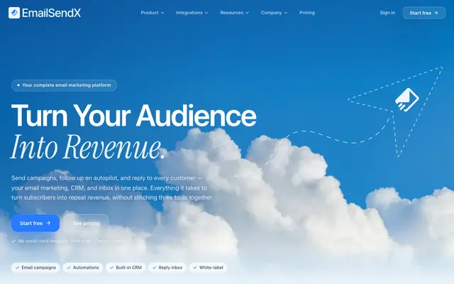 Screenshot of EmailSendX — Your Complete Email Marketing Platform & CRM