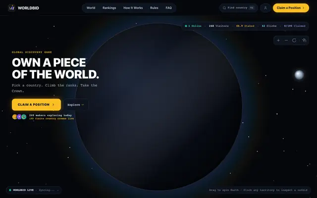 Screenshot of WorldBid — The World Is The Leaderboard