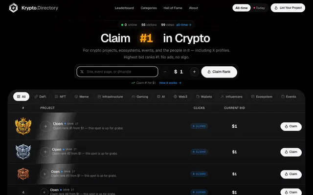Screenshot of Krypto.Directory — Claim #1 in Crypto