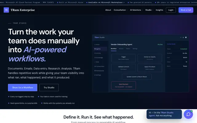 Screenshot of Enterprise AI Workflow Automation | TRam Studio