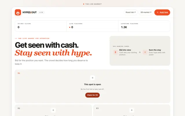 Screenshot of Hypedout — The live leaderboard for products