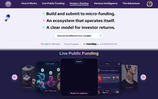 Screenshot of Dream x Destiny - Venture Intelligence