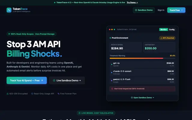 Screenshot of TokenTrace — LLM Spend & Budget Control