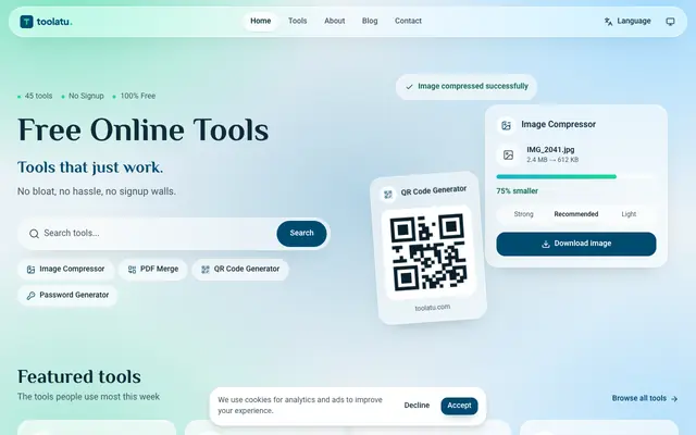 Screenshot of Toolatu — Free Online Tools