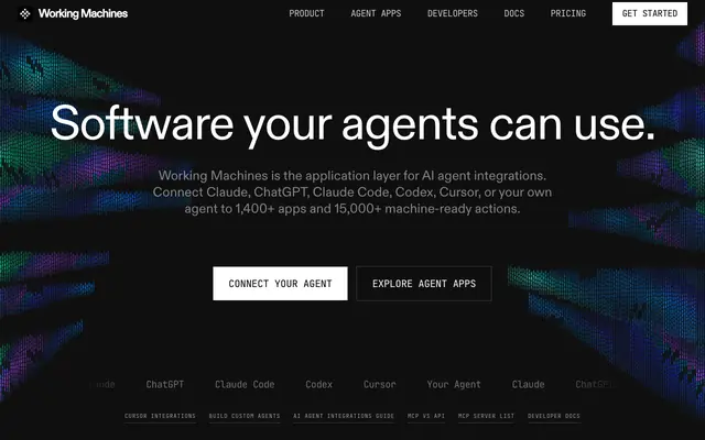 Screenshot of Working Machines - AI Agent Integrations and Agent Apps