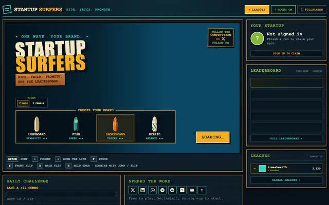 Screenshot of Startup Surfers — The Surf Game for Founders