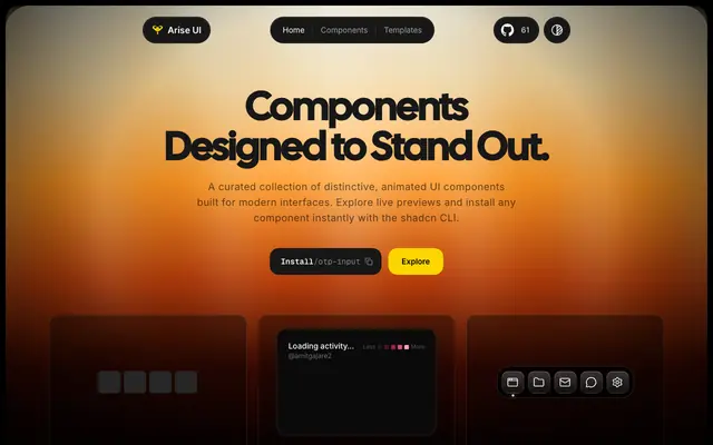 Screenshot of Arise UI — Best Animated React Components