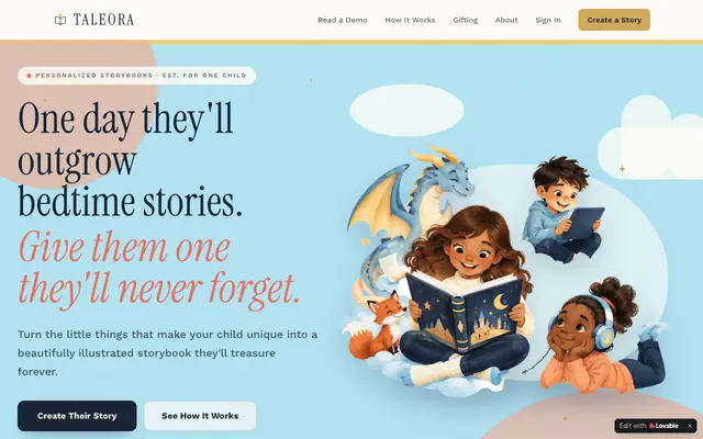 Screenshot of Taleora — Personalized Children's Storybooks