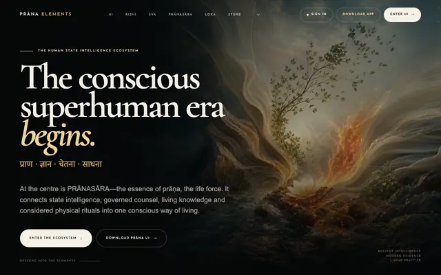 Screenshot of PRĀNA ELEMENTS — A Living Ecosystem for the Human State