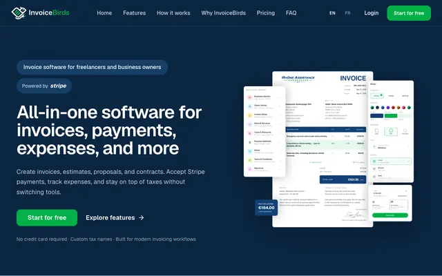 Screenshot of Free Invoice Generator & Billing Software for Freelancers | InvoiceBirds
