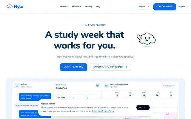 Screenshot of Nylo AI - AI Study Planner for Students & Time Management