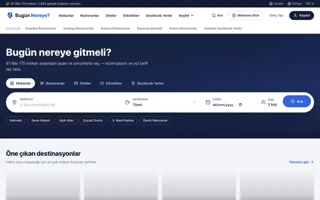 Screenshot of Bugün Nereye? - Türkiye'de bugün ne yapacağını keşfet. Gezi, yemek, etkinlik, eğ