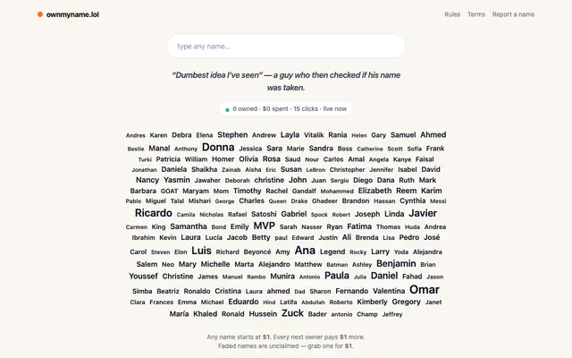 Screenshot of ownmyname.lol
