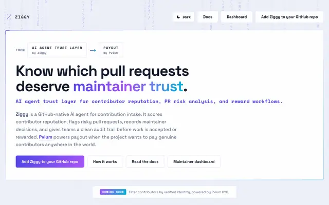 Screenshot of Ziggy GitHub App