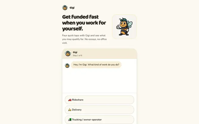 Screenshot of Gigi — Funding options when you work for yourself