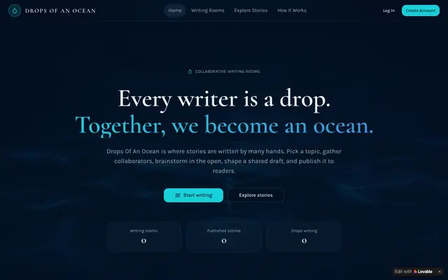 Screenshot of Drops Of An Ocean — Write Stories Together