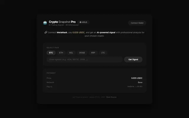 Screenshot of Crypto Snapshot Pro — AI Trading Signals with x402 Payments