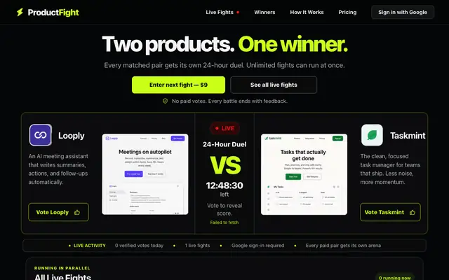 Screenshot of ProductFight — Two products. One winner.