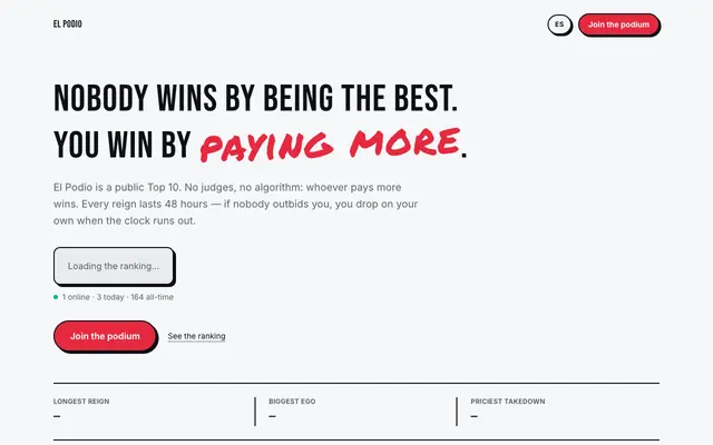 Screenshot of El Podio — pay more or stay down