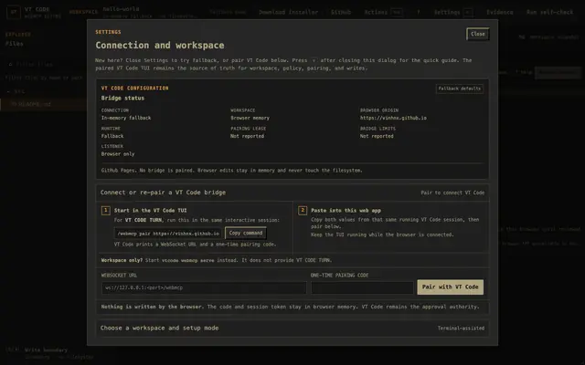 Screenshot of VT Code · WebMCP editor