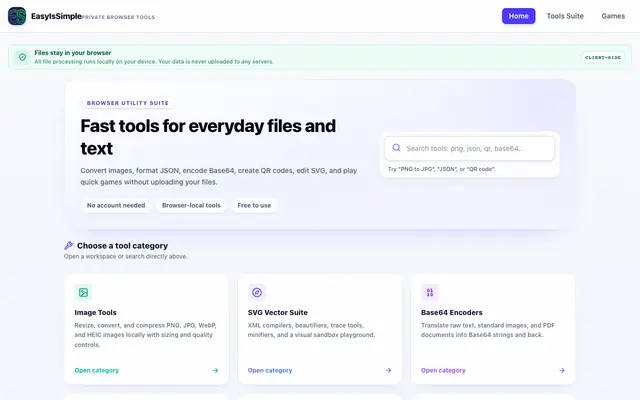 Screenshot of EasyIsSimple - Private Browser Utility Tools