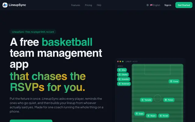 Screenshot of LineupSync — free team management app with automatic RSVPs