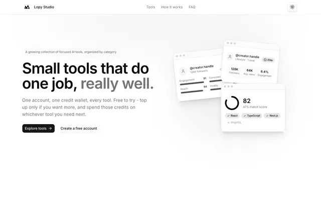 Screenshot of Lopy Studio - The Ultimate AI tooling platform