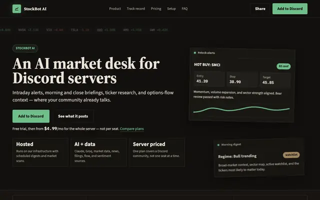 Screenshot of StockBot AI - AI Market Desk for Discord