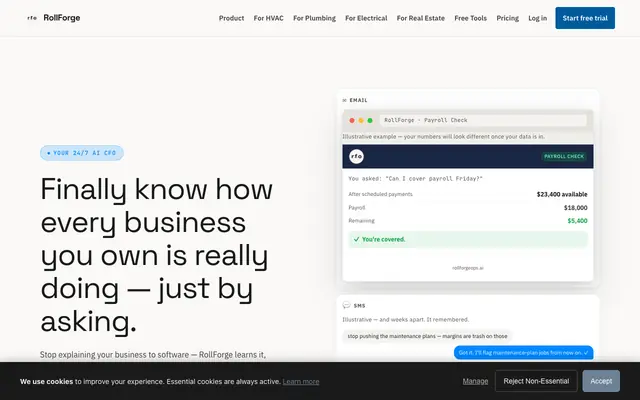 Screenshot of RollForge — Your AI operating partner for one business or all of them.