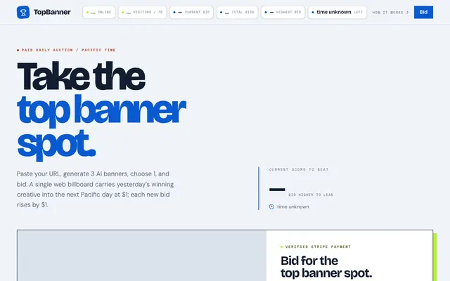 Screenshot of TopBanner — One slot. One winner.