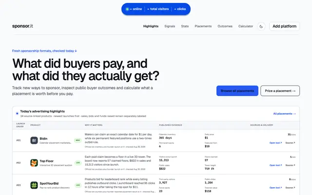 Screenshot of Sponsor.it - Compare sponsorship prices and evidence
