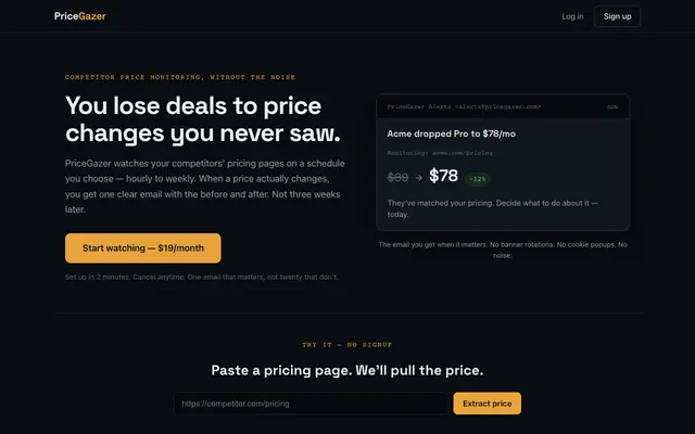 Screenshot of PriceGazer — Know When They Move