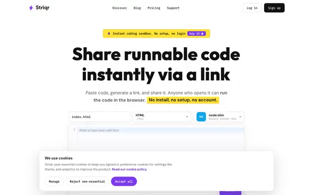 Screenshot of Striqr – Share Runnable Code Instantly via a Link
