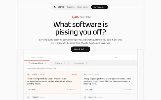 Screenshot of FIXTHIS — Why people leave the software they pay for