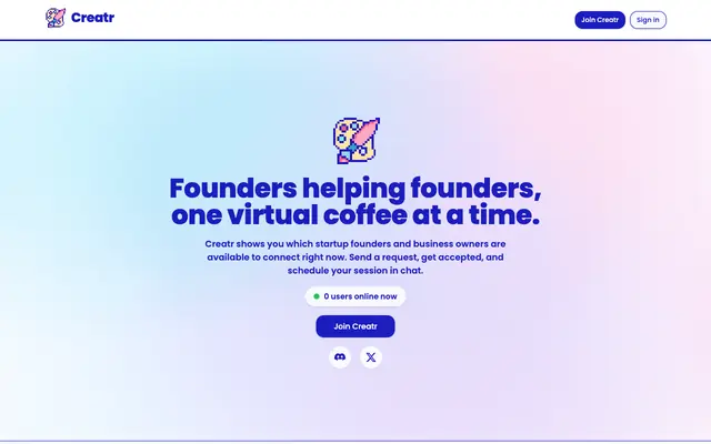Screenshot of Creatr — Meet founders who are free to chat now