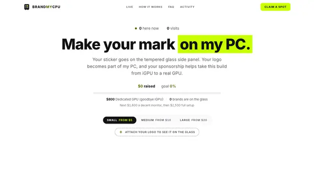 Screenshot of BrandMyCPU · The internet is building my PC