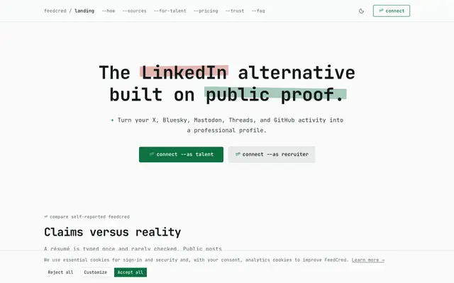 Screenshot of FeedCred — your feed is your cred