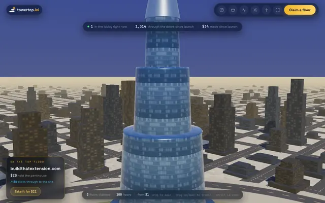 Screenshot of Tower Top — bid your way to the top floor