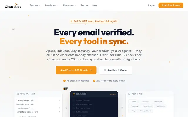 Screenshot of ClearBeez — AI-Powered Email Verification Platform
